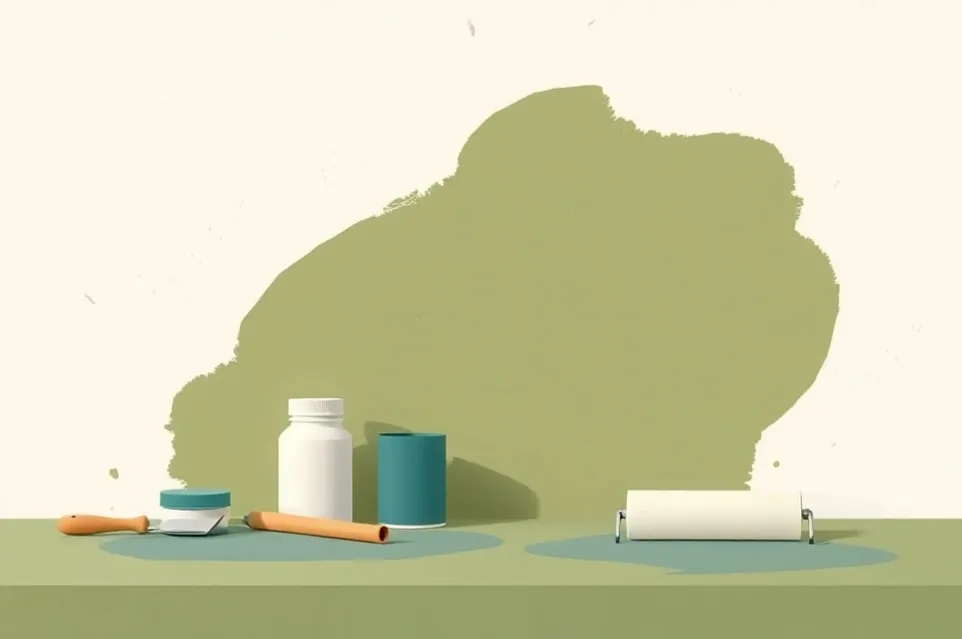 Outils de peinture disposés dans l'ordre des étapes du chantier